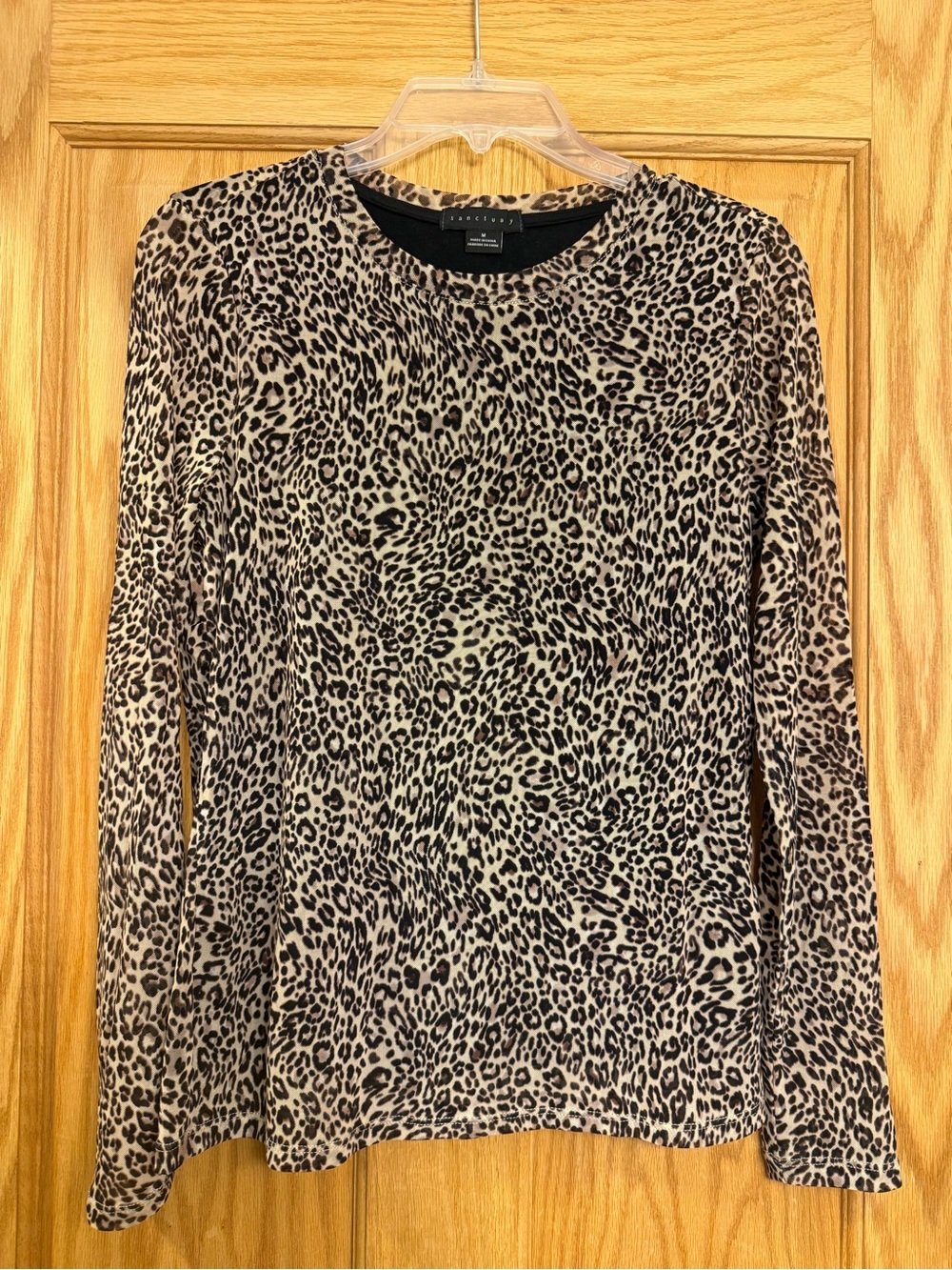 Sanctuary Anthropologie Leopard Print Long Sleeve Mesh lined top Medium NWOT